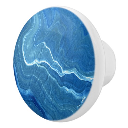 Blauwe Agate Marble Abstract Keramische Knop (Rechts)