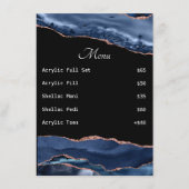 Blauwe Agate Nail Tech Price List Menu (Voorkant)