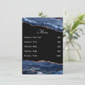 Blauwe Agate Nail Tech Price List Menu (Staand voorkant)