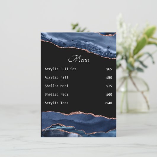 Blauwe Agate Nail Tech Price List Menu (Staand voorkant)