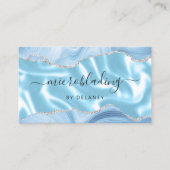 Blauwe Agate Zilver Glitter Luxe Microblading Visitekaartje (Voorkant)