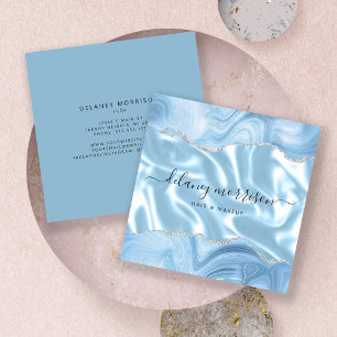 Blauwe Agate Zilver Glitter Luxe Vierkante Visitekaartje