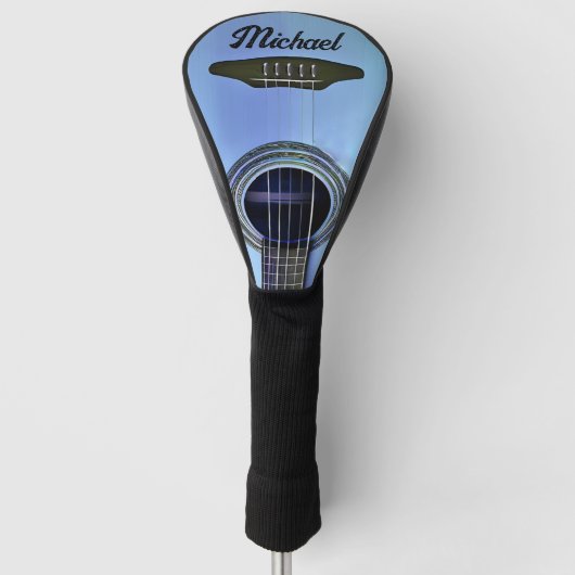 Blauwe akoestische gitaar gitarist instrumentnaam golfheadcover (Voorkant)