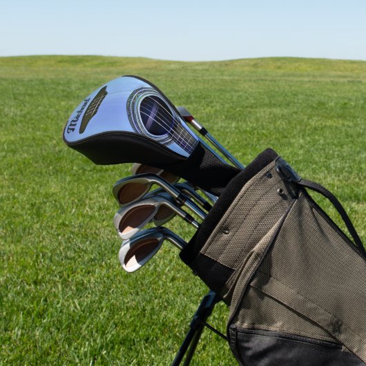 Blauwe akoestische gitaar gitarist instrumentnaam golfheadcover (Insitu)