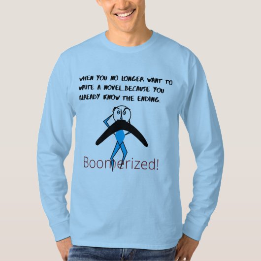 Blauwe, al bekende, lange basishoes, boemeranged t-shirt (Voorkant)