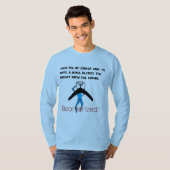 Blauwe, al bekende, lange basishoes, boemeranged t-shirt (Voorkant volledig)