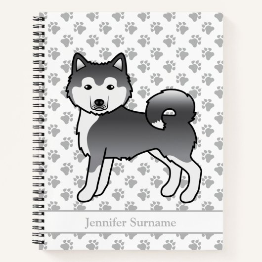 Blauwe Alaskaanse Malamute Hond & Aangepaste Tekst Notitieboek (Voorkant)