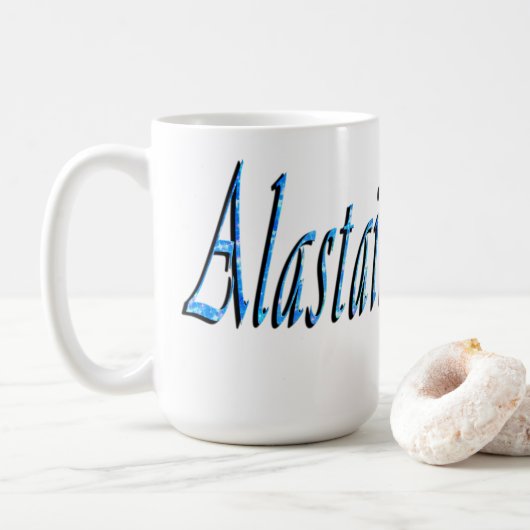 Blauwe Alastair Naam, Koffiemok (Met donut)