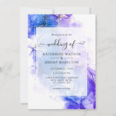 Blauwe Alcohol Ink bruiloft Kaart (Voorkant)