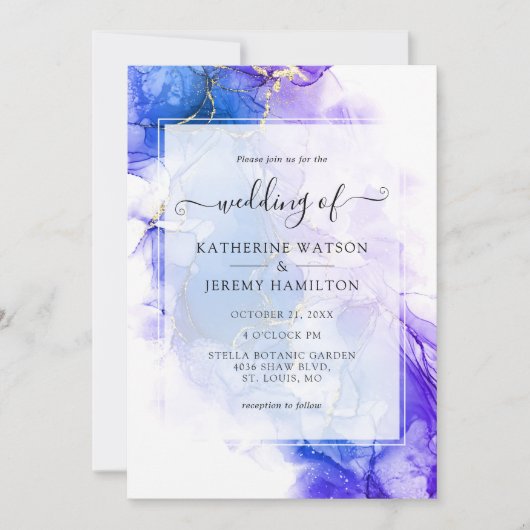 Blauwe Alcohol Ink bruiloft Kaart (Voorkant)