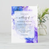 Blauwe Alcohol Ink bruiloft Kaart (Staand voorkant)