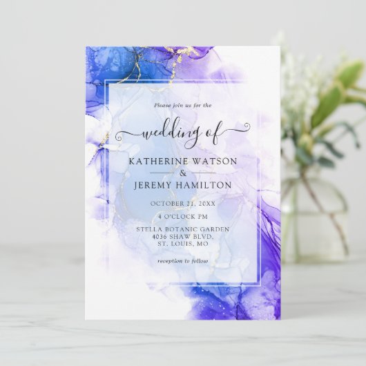 Blauwe Alcohol Ink bruiloft Kaart (Staand voorkant)