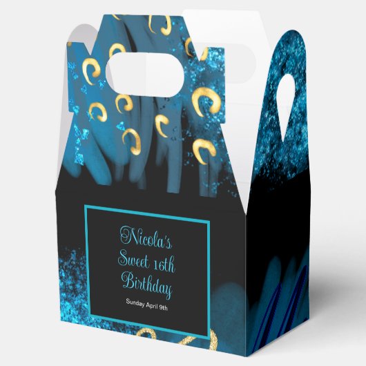 Blauwe alcohol inkt Sweet 16 Bedankdoosjes (Geopend)