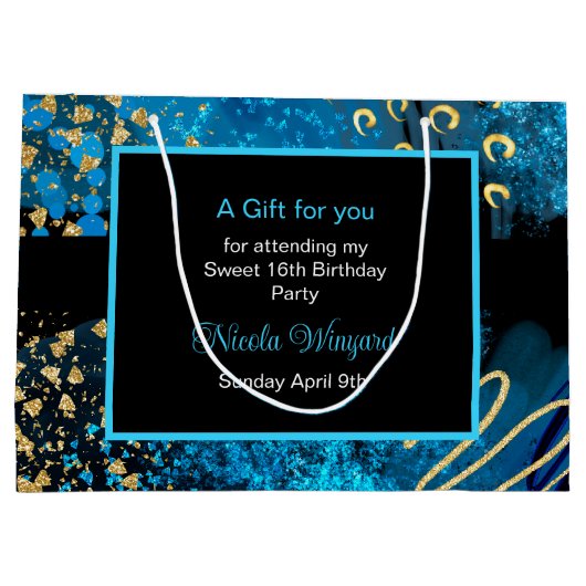 Blauwe alcohol inkt Sweet 16 Groot Cadeauzakje (Achterkant)