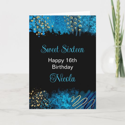 Blauwe alcohol inkt Sweet 16 Kaart (Voorkant)