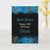 Blauwe alcohol inkt Sweet 16 Kaart (Gele Bloem)