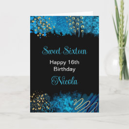 Blauwe alcohol inkt Sweet 16 Kaart