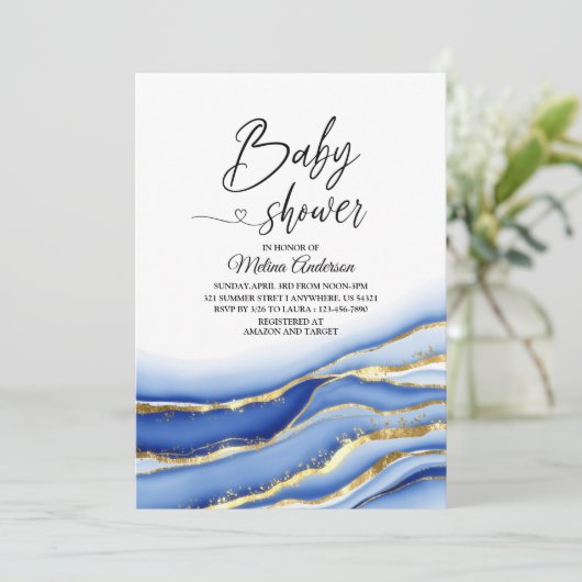 Blauwe alcoholinkt Textuur waterverf baby shower Kaart (Staand voorkant)