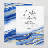 Blauwe alcoholinkt Textuur waterverf baby shower Kaart (Voorkant / Achterkant)