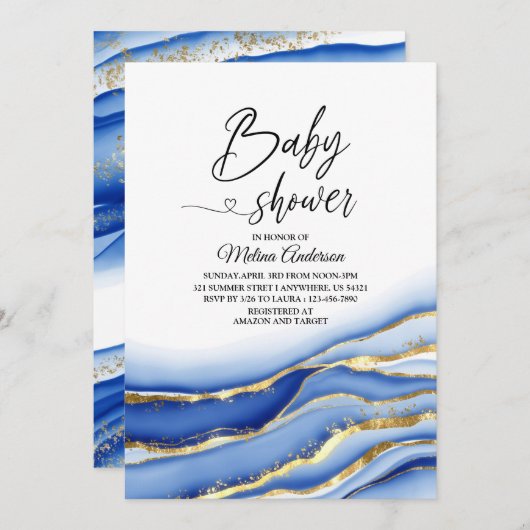 Blauwe alcoholinkt Textuur waterverf baby shower Kaart (Voorkant / Achterkant)