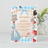 Blauwe  Alice in Wonderland Bruiloft Kaart (Staand voorkant)