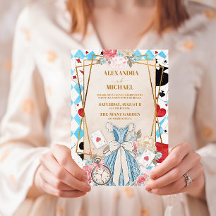 Blauwe Alice in Wonderland Bruiloft Kaart