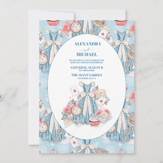 Blauwe  Alice in Wonderland Bruiloft Kaart (Voorkant)