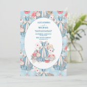 Blauwe  Alice in Wonderland Bruiloft Kaart (Staand voorkant)