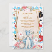 Blauwe Alice in Wonderland Bruiloft Kaart (Voorkant)