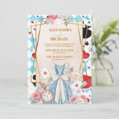 Blauwe Alice in Wonderland Bruiloft Kaart (Staand voorkant)