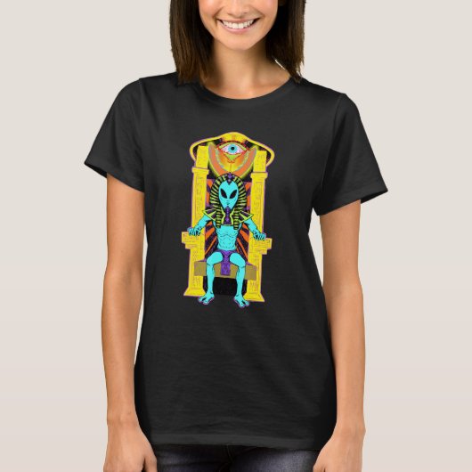 Blauwe Alien op Troon T-shirt (Voorkant)