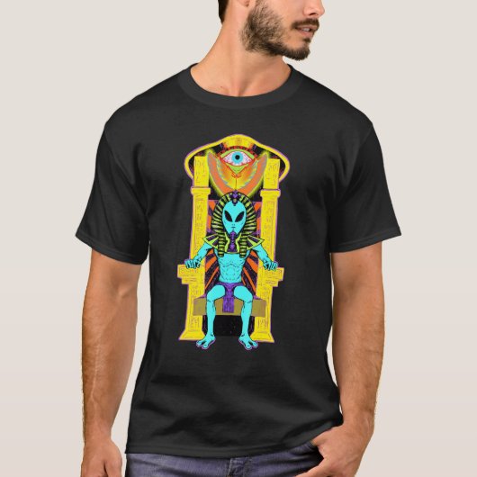 Blauwe Alien op Troon T-shirt (Voorkant)