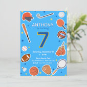 Blauwe All-Star Sports Verjaardag Bash Uitnodiging (Staand voorkant)