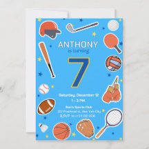 Blauwe All-Star Sports Verjaardag Bash Uitnodiging