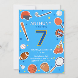 Blauwe All-Star Sports Verjaardag Bash Uitnodiging