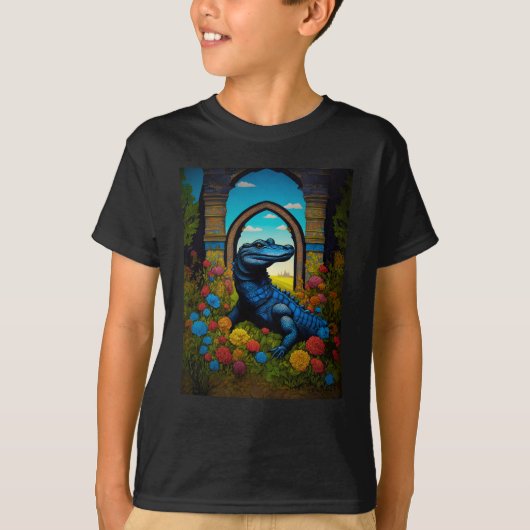 Blauwe Alligator Fantasy Art T-shirt (Voorkant)