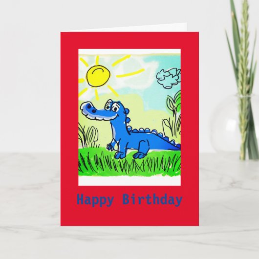 Blauwe Alligator Kinder, 5 "x 7" gevouwen Kaart (Voorkant)