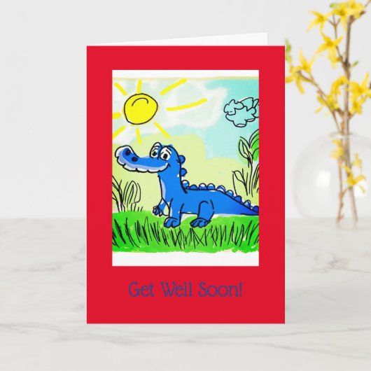 Blauwe Alligator Kinder, 5" x 7" gevouwen krijgen Kaart (Gele Bloem)