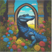 Blauwe alligator met bloemen fantasie kunst sticker (Voorkant)