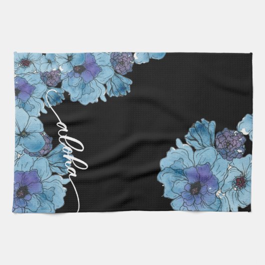 Blauwe Aloha Floral Keuken Handdoek (Horizontaal)