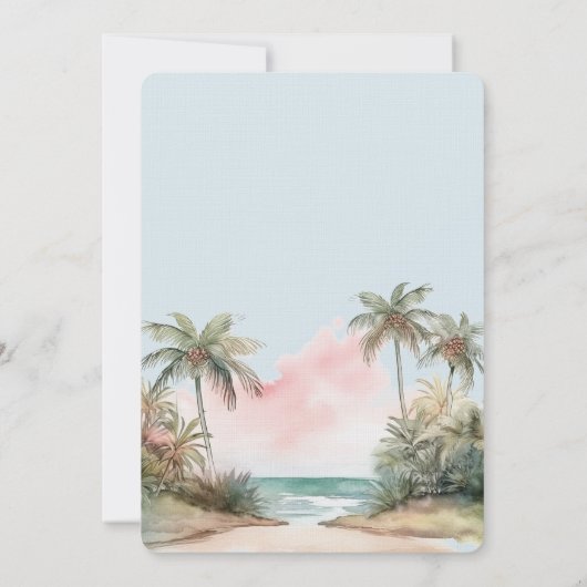 Blauwe Aloha Tropische Strand Palm Trees Wedding Kaart (Achterkant)