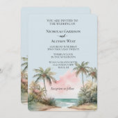 Blauwe Aloha Tropische Strand Palm Trees Wedding Kaart (Voorkant / Achterkant)