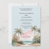 Blauwe Aloha Tropische Strand Palm Trees Wedding Kaart (Voorkant)