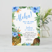 Blauwe Aloha Verjaardag, Hawaiian Luau Tropical Kaart (Staand voorkant)
