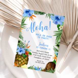 Blauwe Aloha Verjaardag, Hawaiian Luau Tropical Kaart
