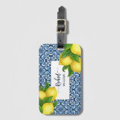 Blauwe  Amalfi Italiaanse tegels en citroenen Bagagelabel (Voorkant (verticaal))
