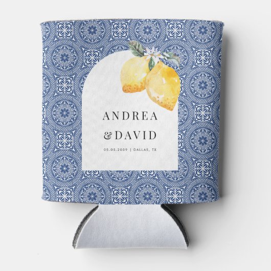 Blauwe Amalfi kust Italiaans Tegel Lemon bruiloft Blikjeskoeler (Voorkant)