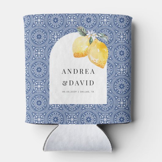 Blauwe Amalfi kust Italiaans Tegel Lemon bruiloft  Blikjeskoeler (Achterkant)