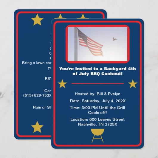 Blauwe Amerikaanse vlag 4 juli barbecue Kaart (Voorkant / Achterkant)