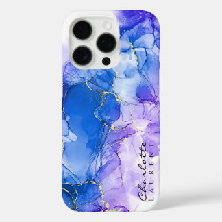 Blauwe Amethist Gouden Alcoholinkt  iPhone 16 Pro Hoesje